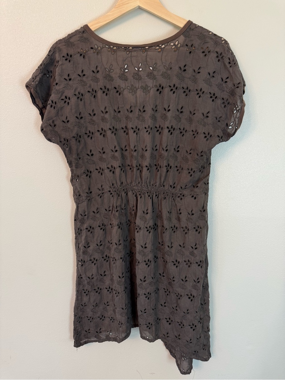 Johnny Was Vintage Brown Silk Eyelet Tunic Dress Medium - Picture 5 of 6